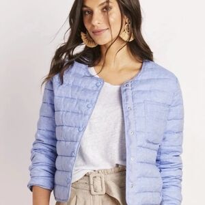 Vineyard Vines Light Blue Jake Linen Preppy Puffer Snap Button Jacket Women's XL